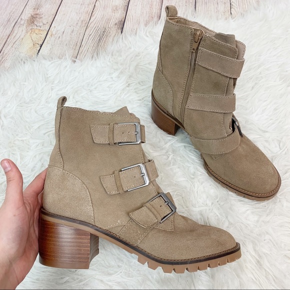 CROWN VINTAGE Suede Lug Sole Strappy Ankle Boots